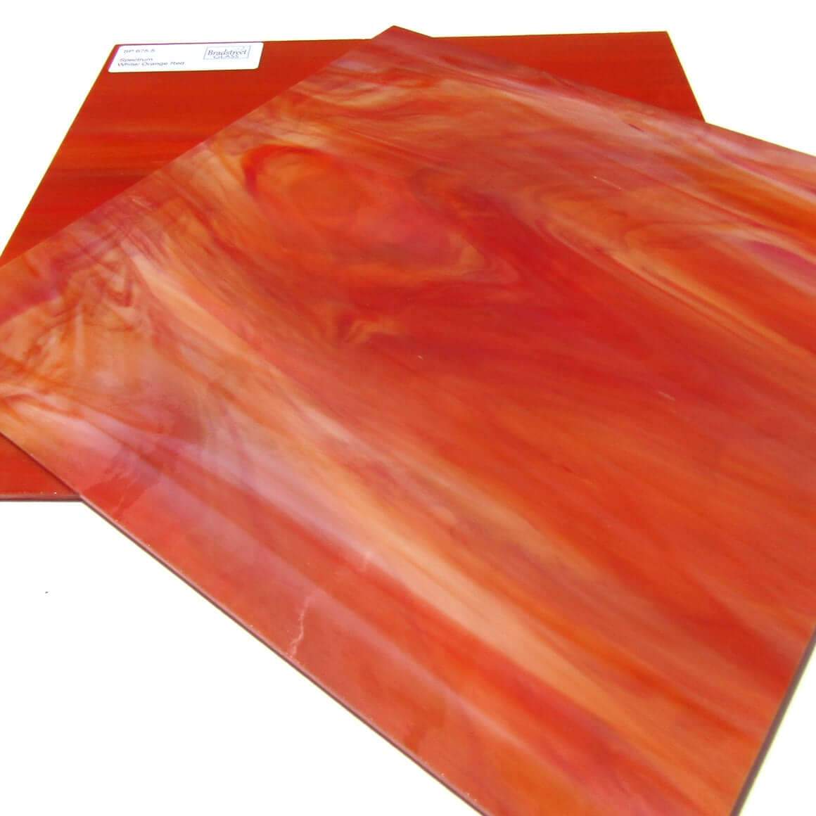 Oceanside SF675.5 Stained Glass Sheet, White, Orange, and Red Streaky Swirled Opaque