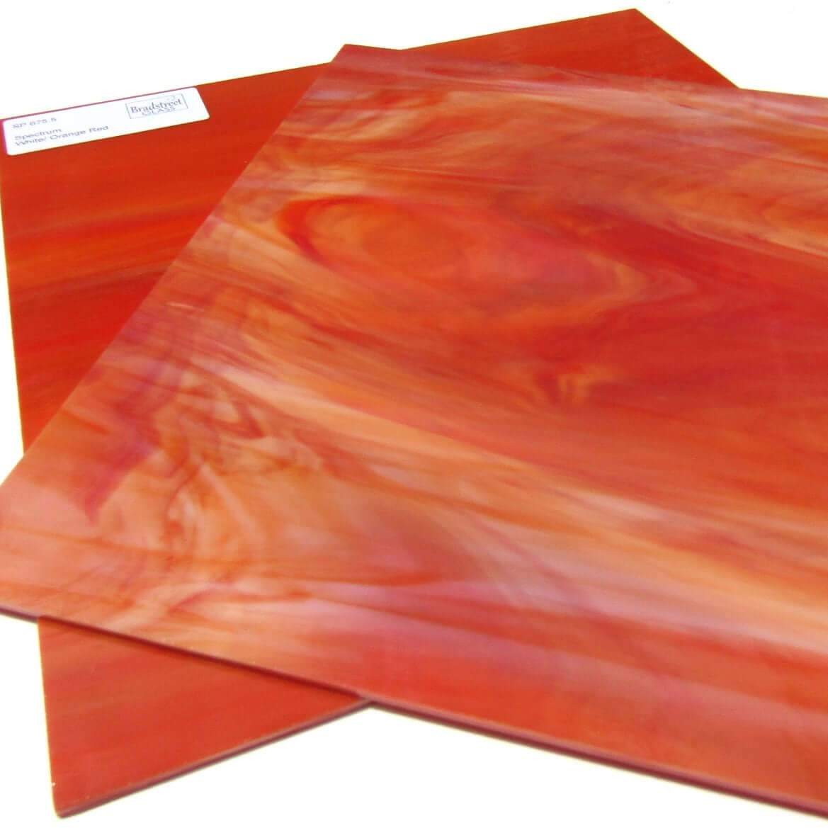 Oceanside SF675.5 Stained Glass Sheet, White, Orange, and Red Streaky Swirled Opaque