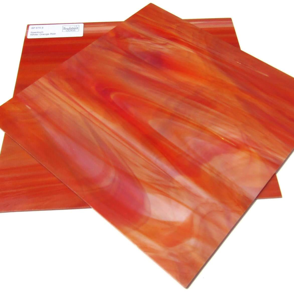 Oceanside SF675.5 Stained Glass Sheet, White, Orange, and Red Streaky Swirled Opaque