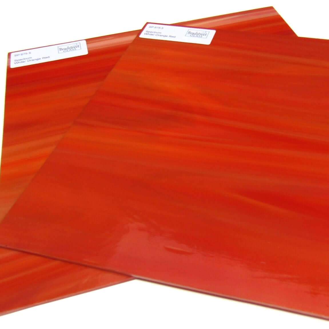 Oceanside SF675.5 Stained Glass Sheet, White, Orange, and Red Streaky Swirled Opaque