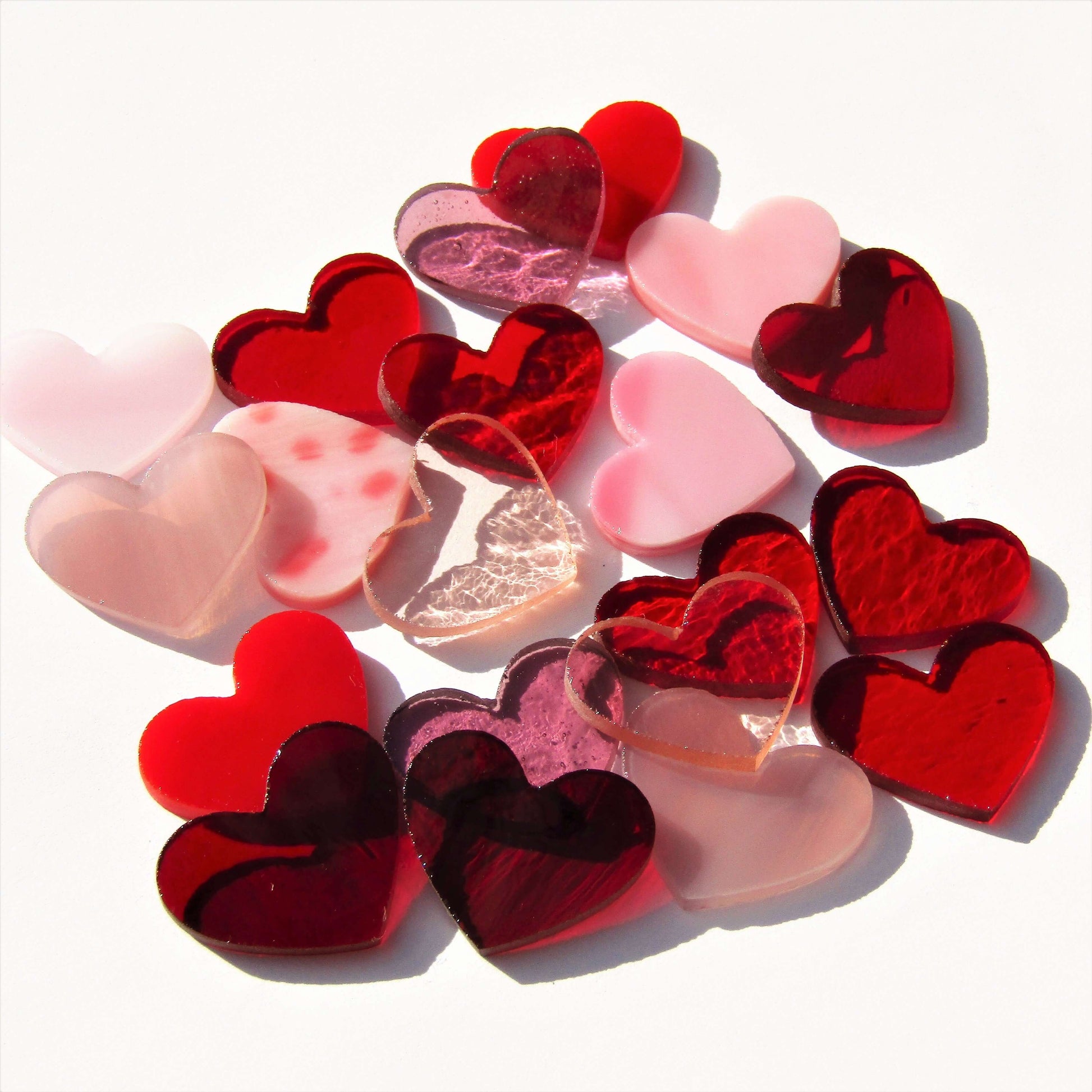 Precut Stained Glass Hearts, Red and Pink 1" Glass Hearts for Mosaics, Jewelry, Stained Glass Art, Package of 20 Glass Valentines, DIY Art Glass Supply