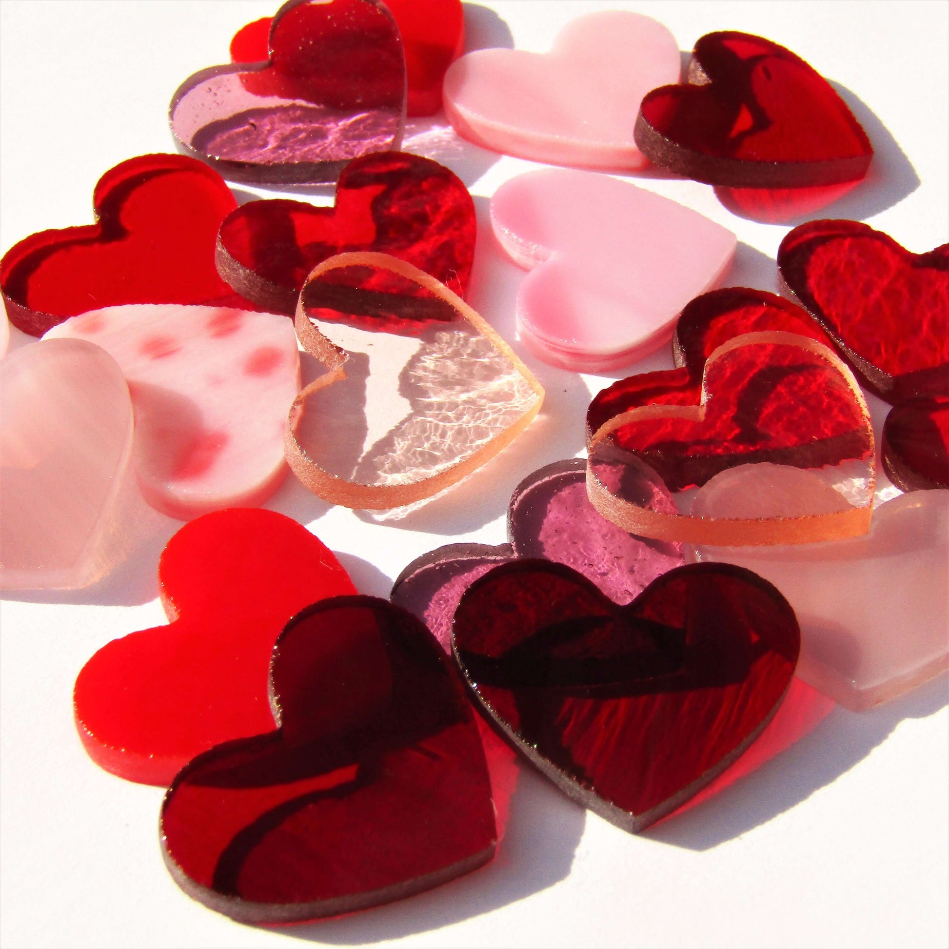 Precut Stained Glass Hearts, Red and Pink, Package of 20