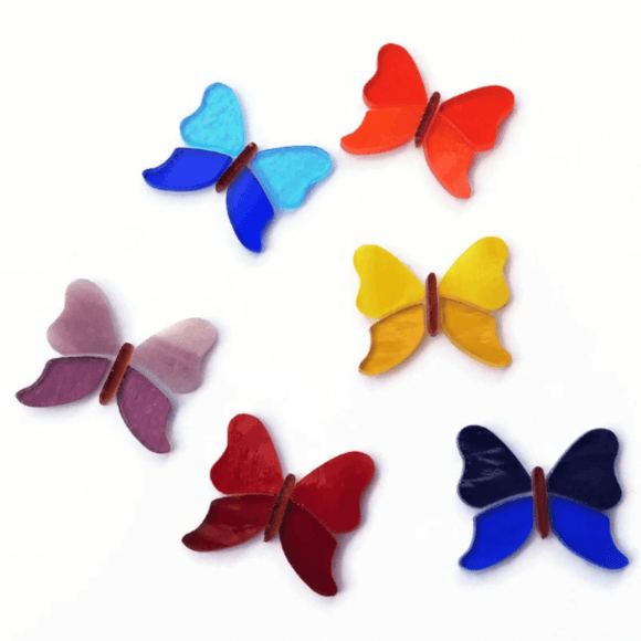 Precut Stained Glass Butterflies, 2 Inches, Package of 6, Rainbow Assortment Mosaic Glass Kit, DIY Craft Supplies