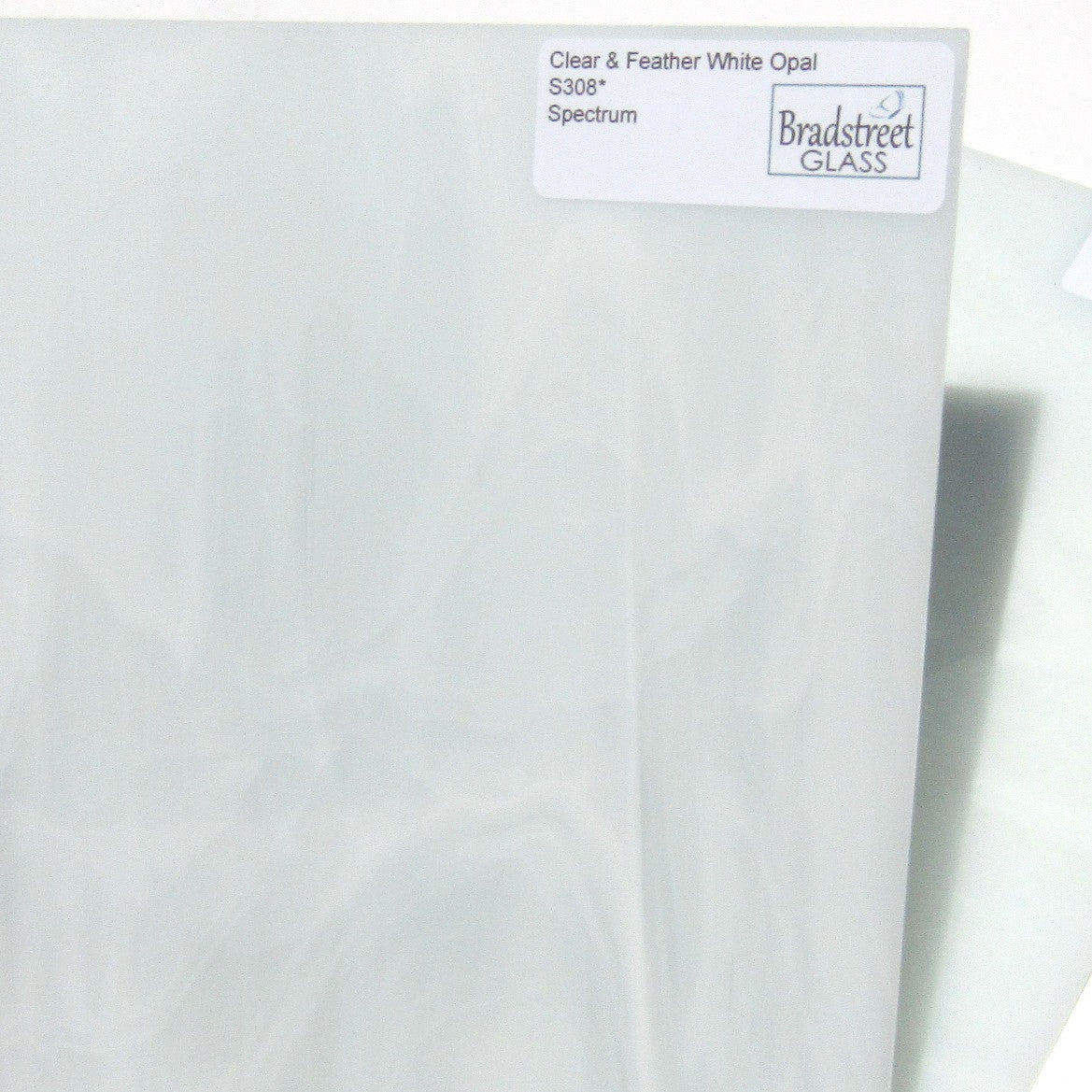Spectrum Clear and Feather White Opal S308 stained glass sheet 