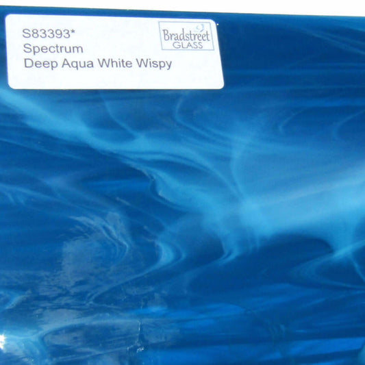  Bradstreet Glass Deep Aqua White Wispy Stained Glass Sheet 96 COE Oceanside SF833.93