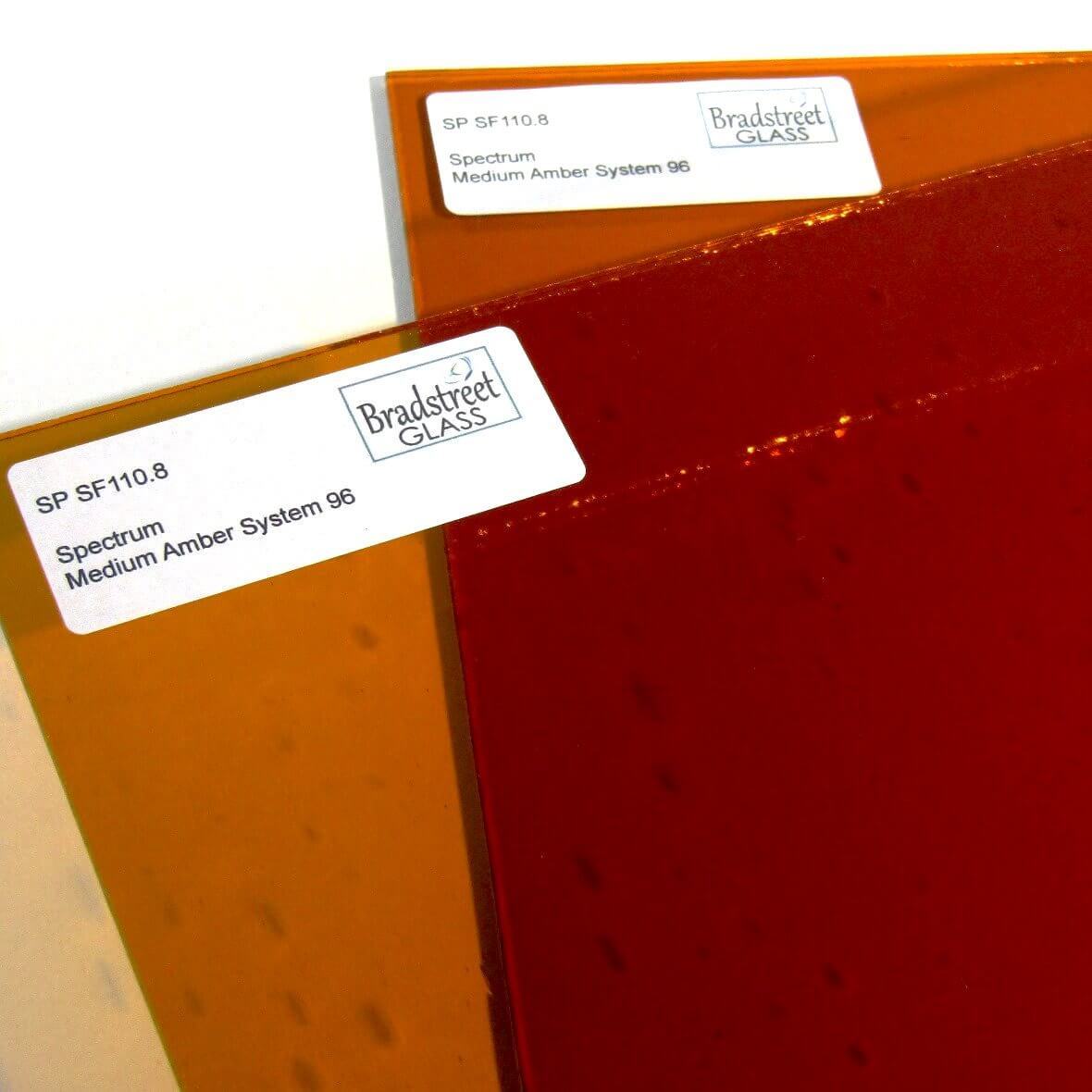 Medium Amber Stained Glass Sheet Transparent 96 COE Fusible System 96 Spectrum SF110.8