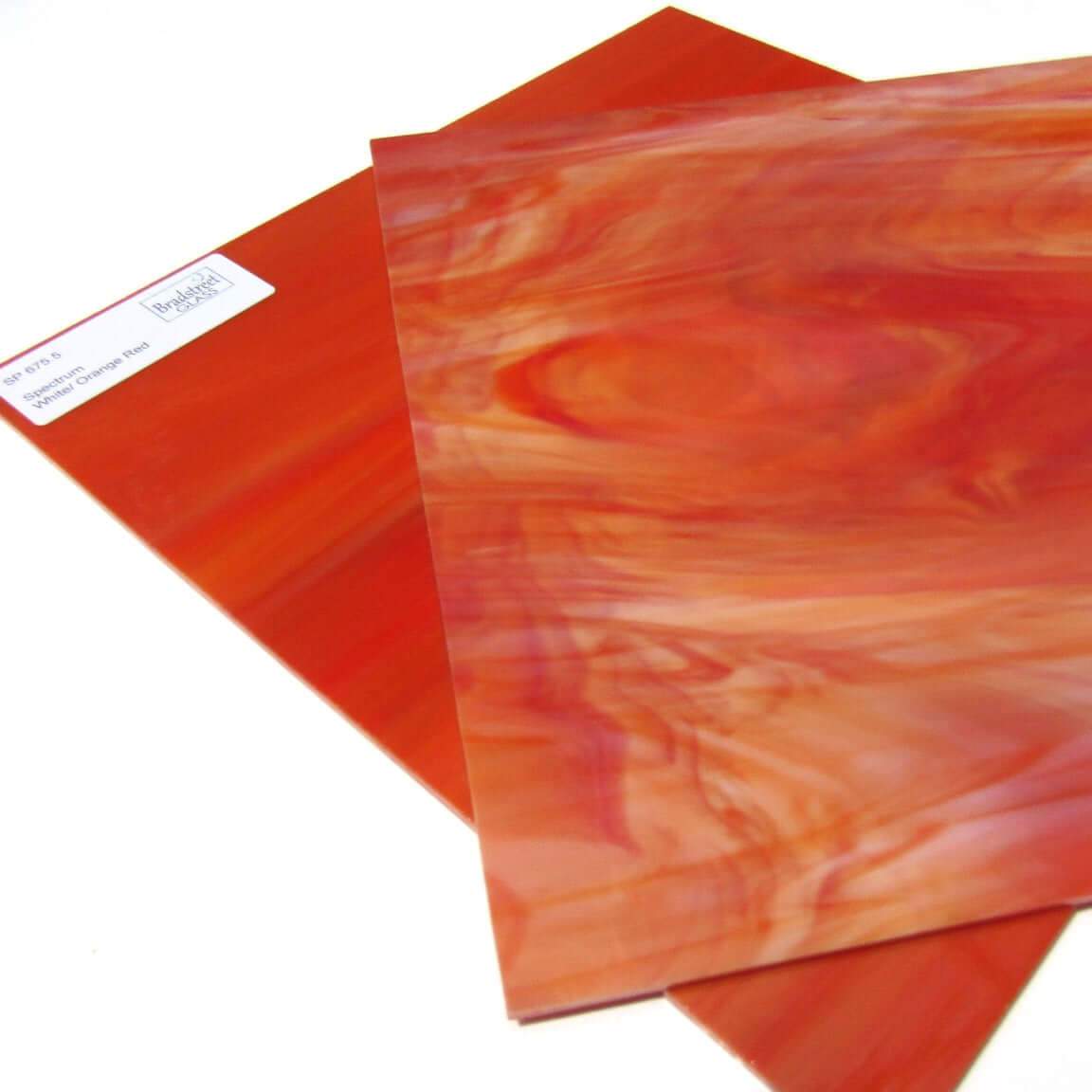 Oceanside SF675.5 Stained Glass Sheet, White, Orange, and Red Streaky Swirled Opaque