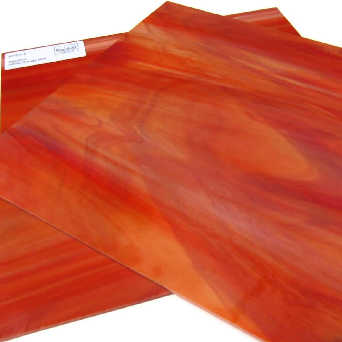Oceanside SF675.5 Stained Glass Sheet, White, Orange, and Red Streaky Swirled Opaque