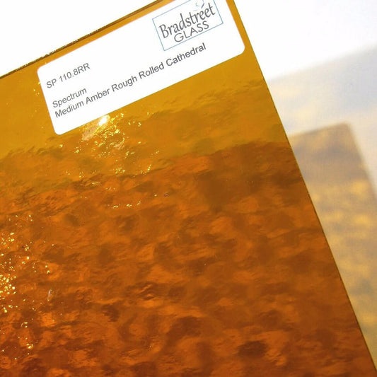 Medium Amber Rough Rolled Fusible Stained Glass Sheet 96 COE Oceanside SF110.8RR