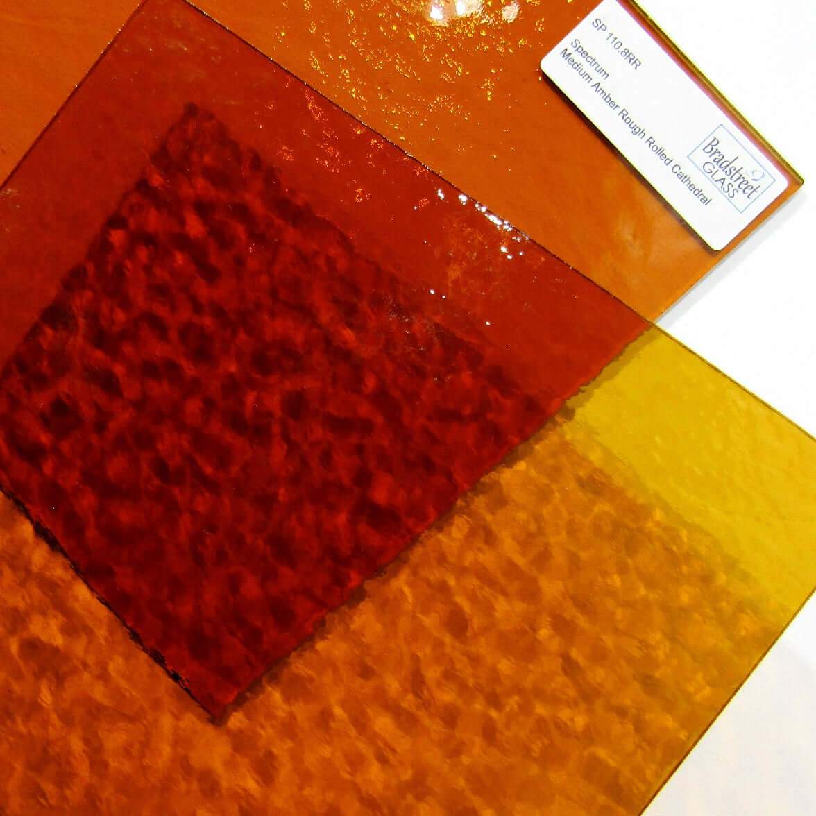 Medium Amber Rough Rolled Fusible Stained Glass Sheet 96 COE Oceanside SF110.8RR