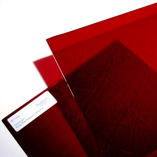 Spectrum 152A Artique Textured Cathedral Stained Glass Sheet Ruby Red Translucent