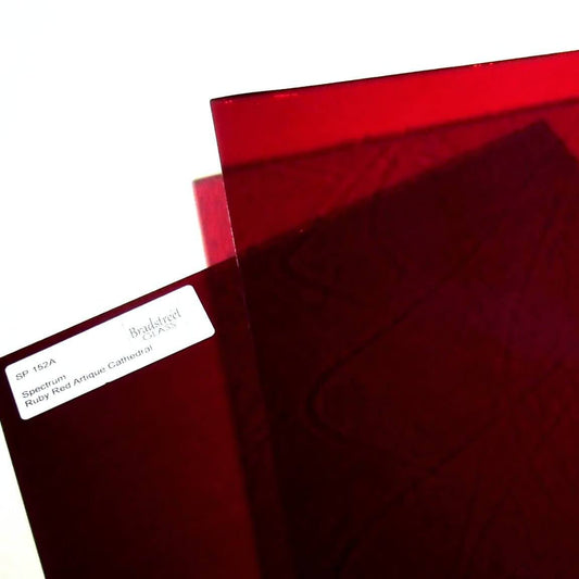 Spectrum 152A Artique Textured Cathedral Stained Glass Sheet Ruby Red Translucent