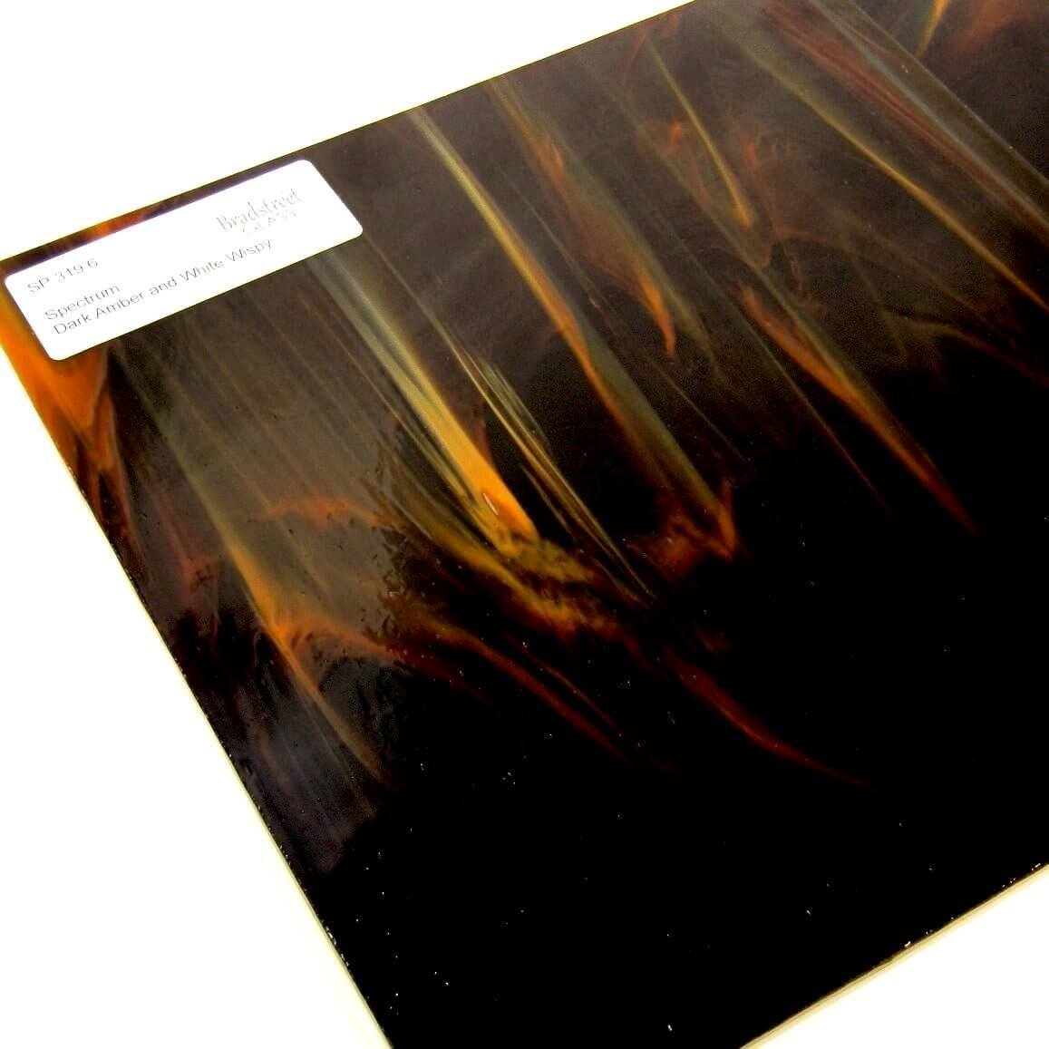 Spectrum SP 319.6 Stained Glass Sheet Opaque Streaky Swirled Dark Amber and White Wispy