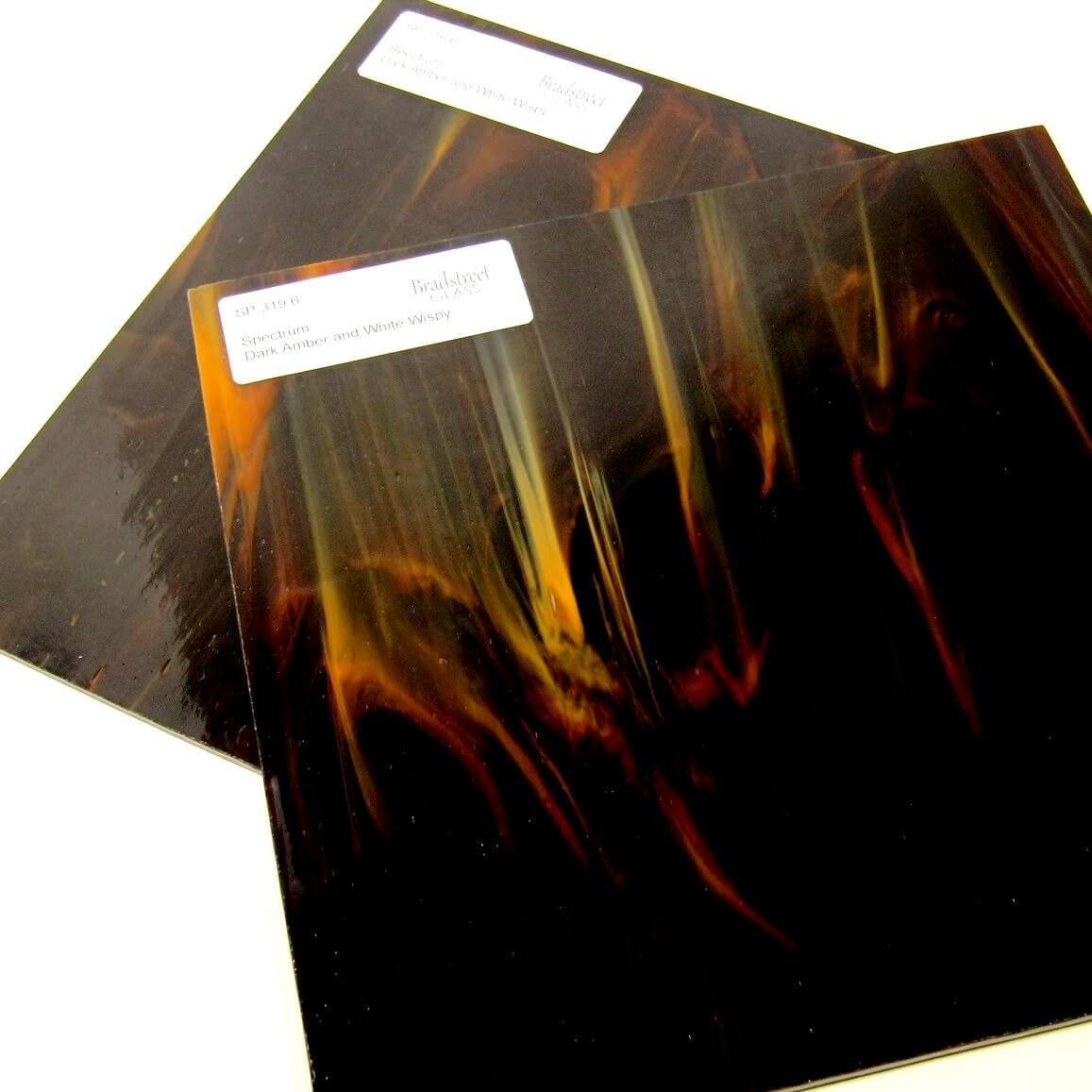 Spectrum SP 319.6 Stained Glass Sheet Opaque Streaky Swirled Dark Amber and White Wispy