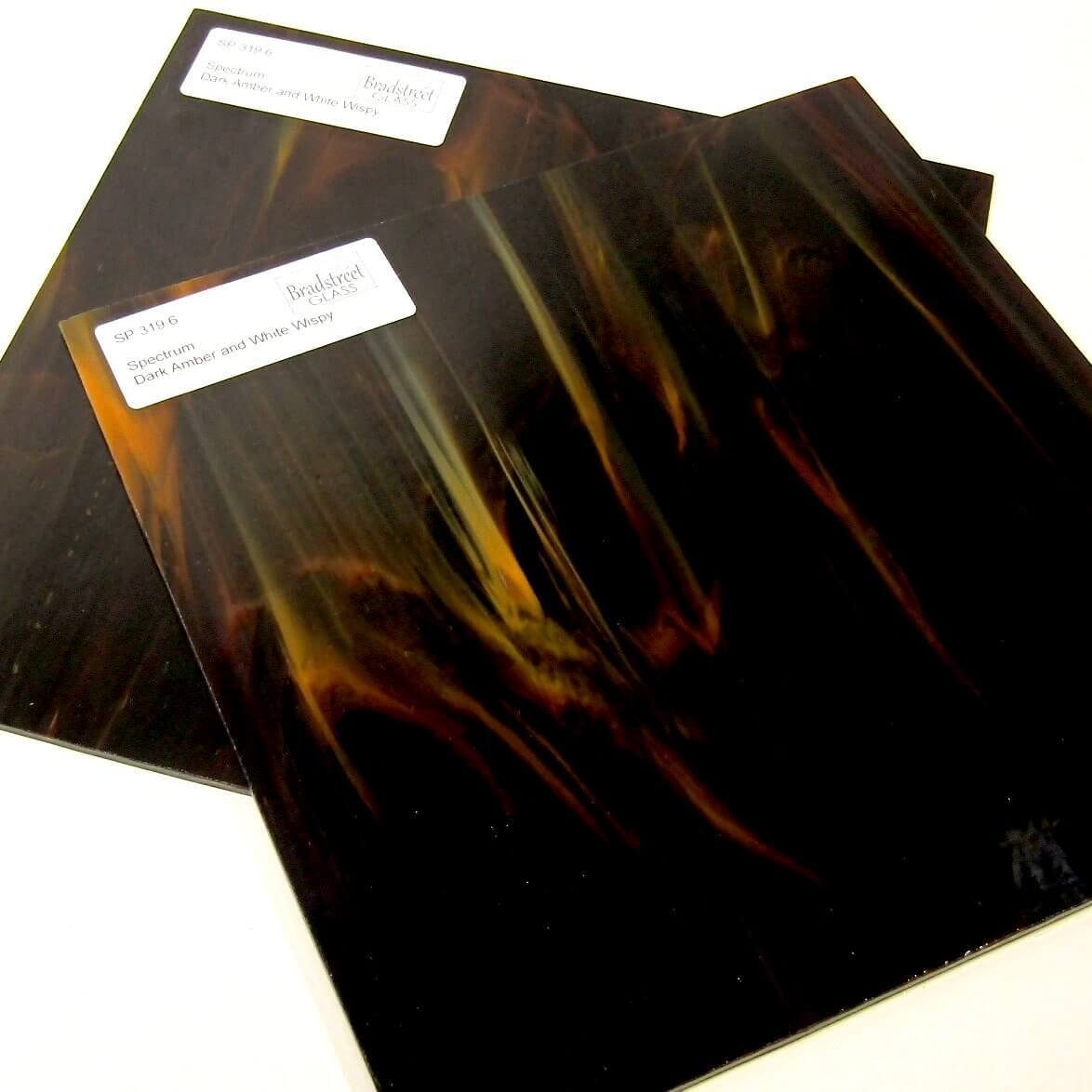 Spectrum SP 319.6 Stained Glass Sheet Opaque Streaky Swirled Dark Amber and White Wispy