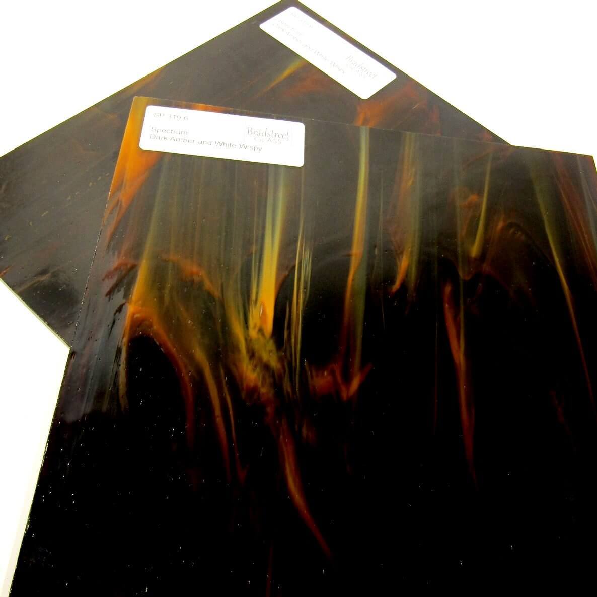 Spectrum SP 319.6 Stained Glass Sheet Opaque Streaky Swirled Dark Amber and White Wispy