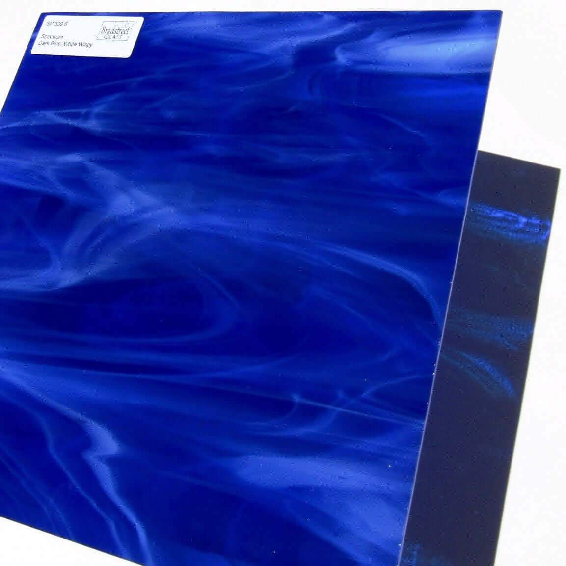 Spectrum SP 339.6 Dark Blue and White Wispy Stained Glass Sheet Opaque Streaky Swirled
