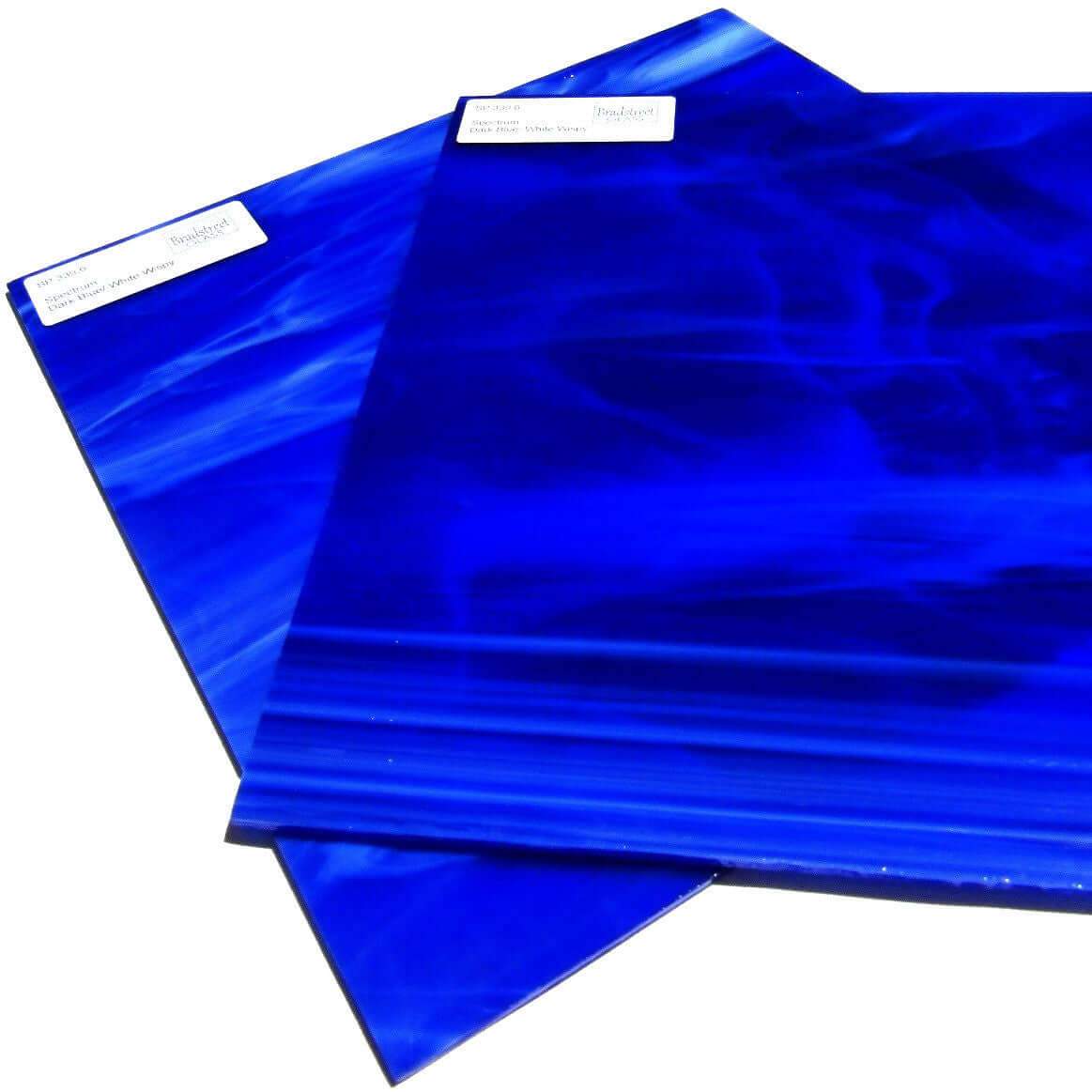 Spectrum SP 339.6 Dark Blue and White Wispy Stained Glass Sheet Opaque Streaky Swirled