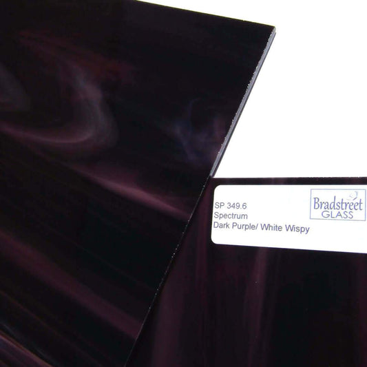 Bradstreet Glass Dark Purple and White Wispy 96 COE Stained Glass Sheet Fusible Oceanside SF349.6