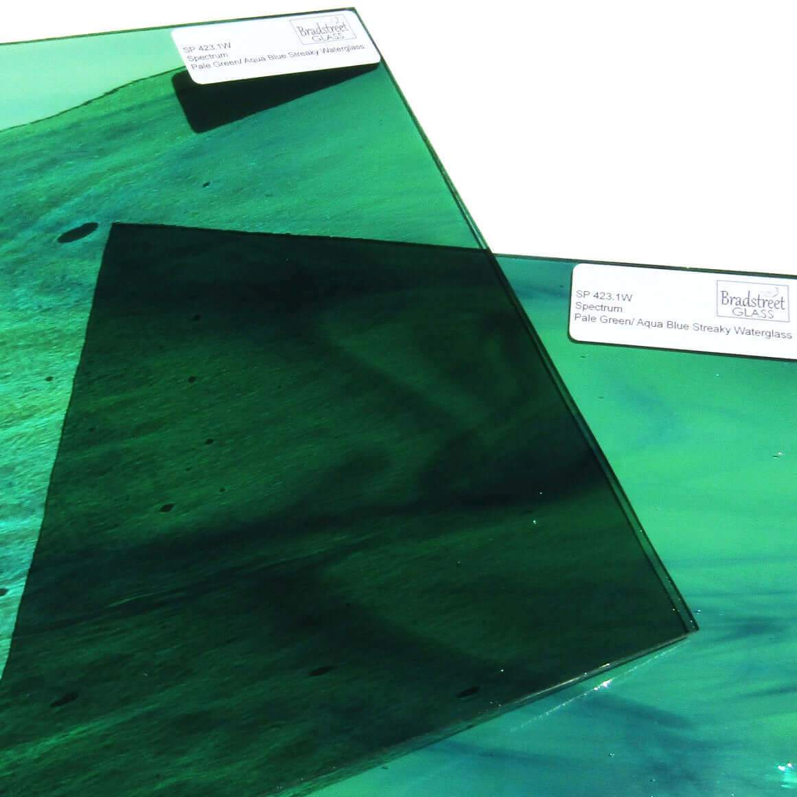 Spectrum Pale Green Aqua Blue Streaky Waterglass Textured Cathedral Stained Glass Sheet SP 423.1W