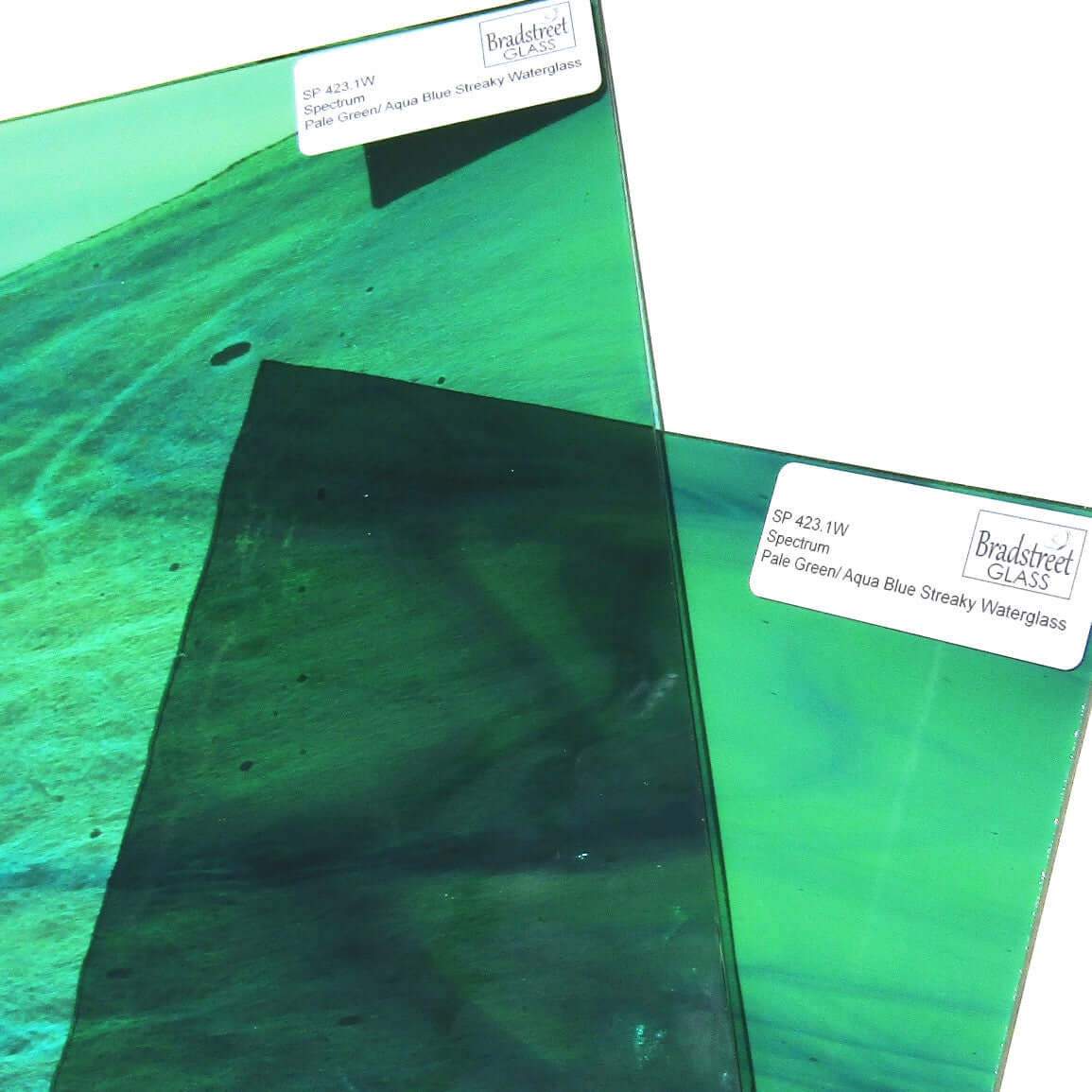 Spectrum Pale Green Aqua Blue Streaky Waterglass Textured Cathedral Stained Glass Sheet SP 423.1W