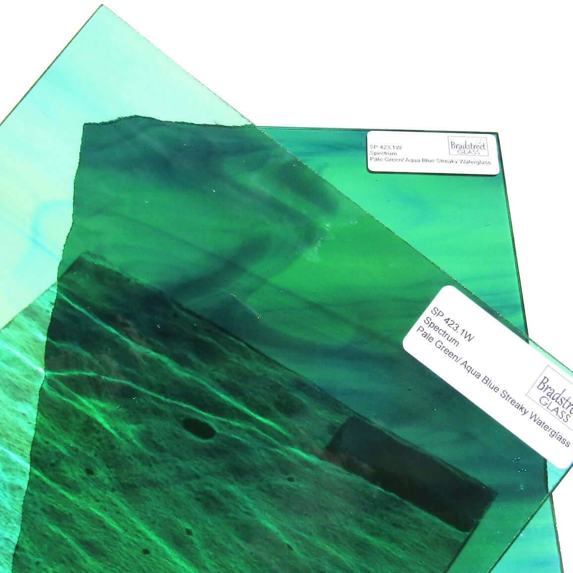 Spectrum Pale Green Aqua Blue Streaky Waterglass Textured Cathedral Stained Glass Sheet SP 423.1W