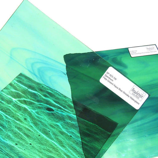 Spectrum Pale Green Aqua Blue Streaky Waterglass Textured Cathedral Stained Glass Sheet SP 423.1W
