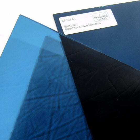 Spectrum 538.4A Artique Textured Cathedral Stained Glass Sheet Steel Blue Translucent