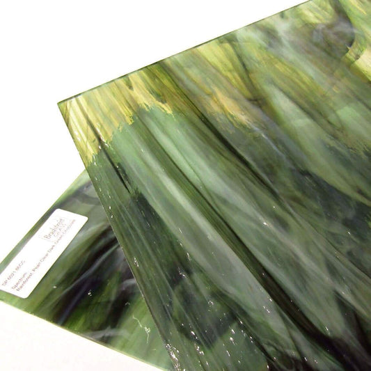 Spectrum 6021.86CC Rainforest Pearl Opal Stained Glass Sheet Opaque Ripple Textured Pearl Clear Dark Green Chocolate Oceanside