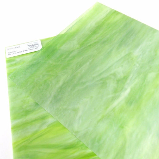 Spectrum 6022.81CC Key Lime Pearl Opal Stained Glass Sheet Opaque Ripple Textured Yellow Green Clear White