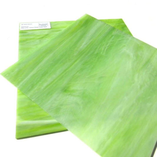 Spectrum 6022.81CC Key Lime Pearl Opal Stained Glass Sheet Opaque Ripple Textured Yellow Green Clear White