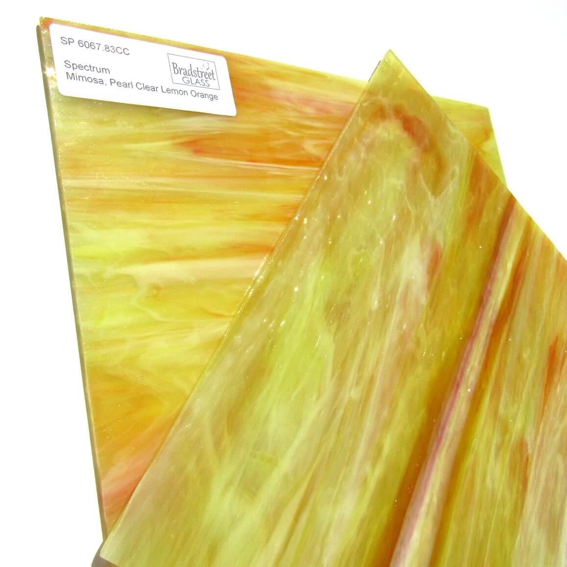 Spectrum 6067.83CC Mimosa Pearl Opal Stained Glass Sheet Opaque Ripple Textured Pearl Clear Lemon Orange 