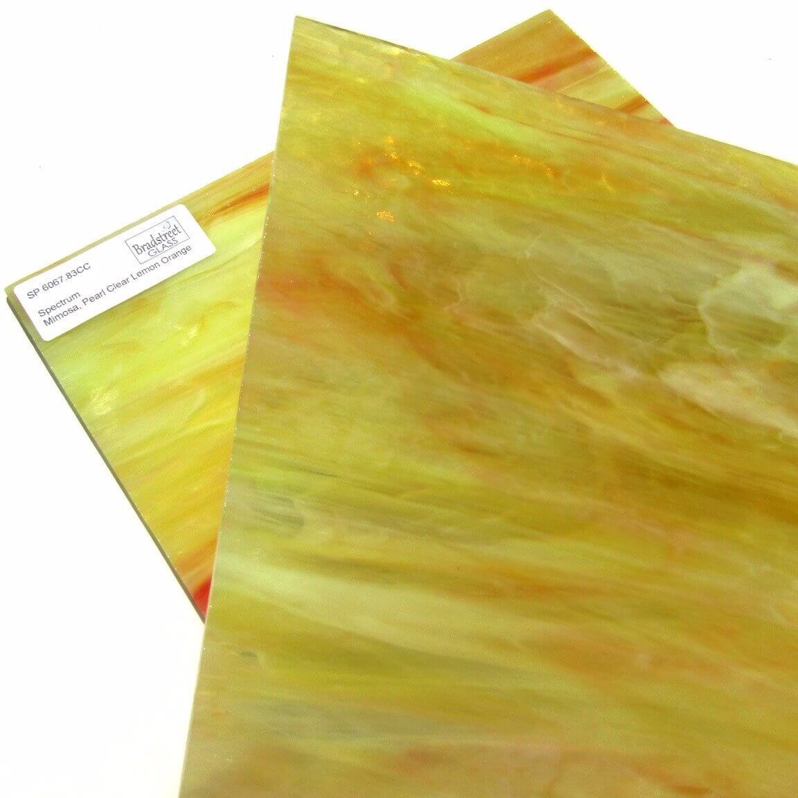 Spectrum 6067.83CC Mimosa Pearl Opal Stained Glass Sheet Opaque Ripple Textured Pearl Clear Lemon Orange