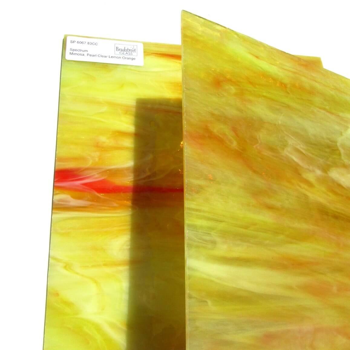 Spectrum 6067.83CC Mimosa Pearl Opal Stained Glass Sheet Opaque Ripple Textured Pearl Clear Lemon Orange 