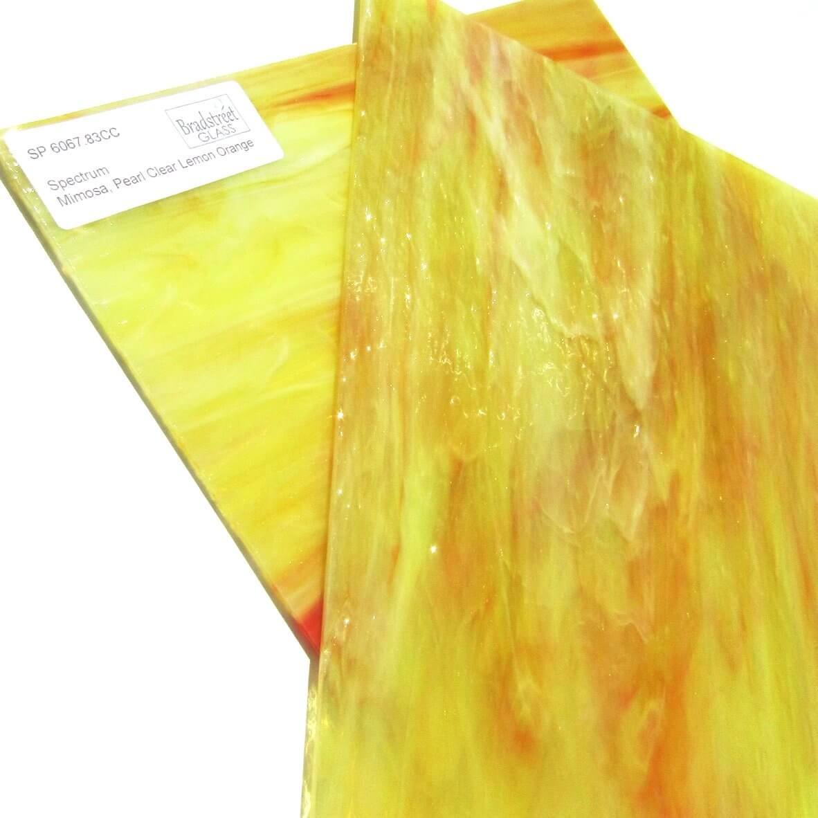 Spectrum 6067.83CC Mimosa Pearl Opal Stained Glass Sheet Opaque Ripple Textured Pearl Clear Lemon Orange