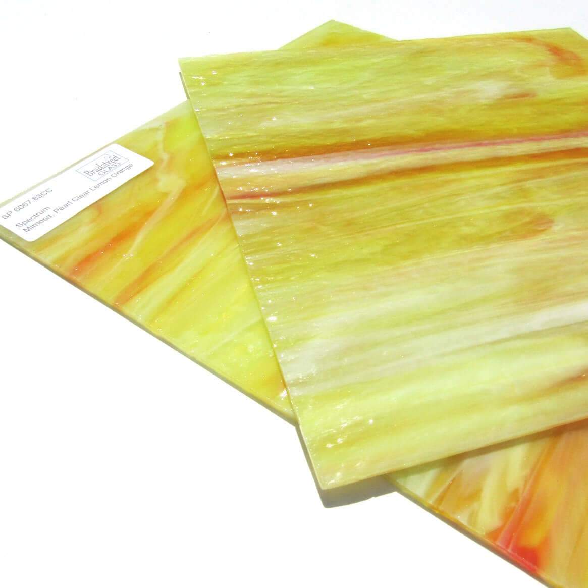 Spectrum 6067.83CC Mimosa Pearl Opal Stained Glass Sheet Opaque Ripple Textured Pearl Clear Lemon Orange