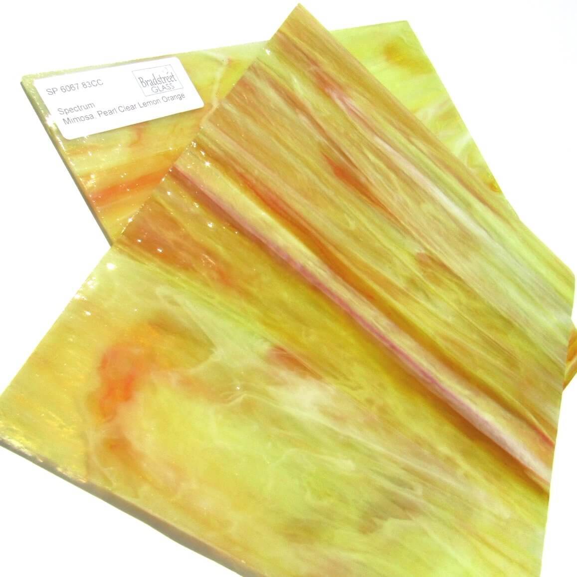 Spectrum 6067.83CC Mimosa Pearl Opal Stained Glass Sheet Opaque Ripple Textured Pearl Clear Lemon Orange
