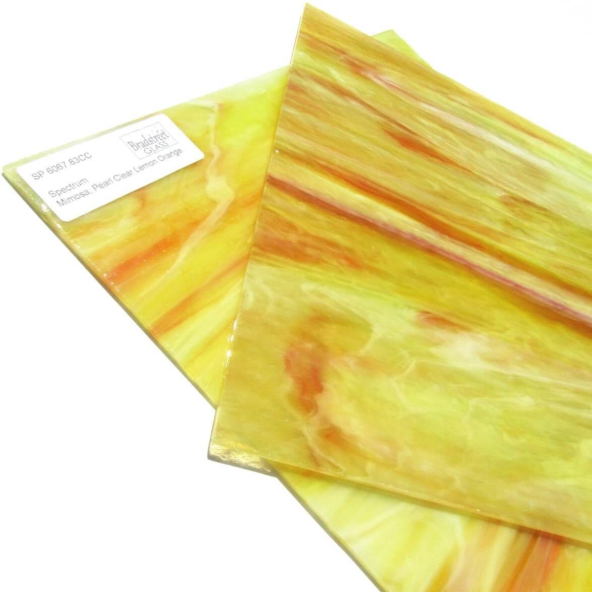 Spectrum 6067.83CC Mimosa Pearl Opal Stained Glass Sheet Opaque Ripple Textured Pearl Clear Lemon Orange 