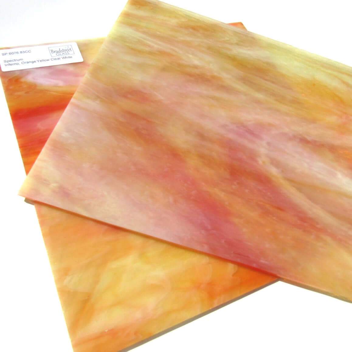 Spectrum 6076.83CC Inferno Pearl Opal Stained Glass Sheet Opaque Ripple Textured Orange Yellow Clear White Pearl