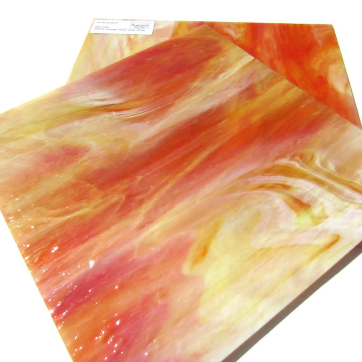 Spectrum 6076.83CC Inferno Pearl Opal Stained Glass Sheet Opaque Ripple Textured Orange Yellow Clear White Pearl