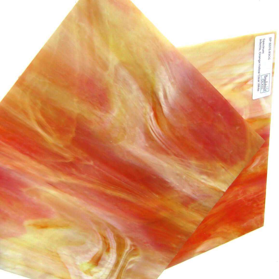 Spectrum 6076.83CC Inferno Pearl Opal Stained Glass Sheet Opaque Ripple Textured Orange Yellow Clear White Pearl