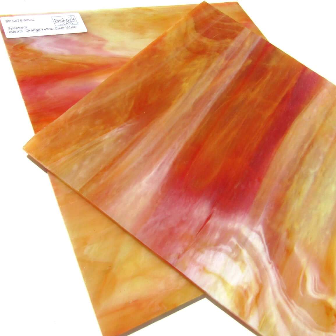 Spectrum 6076.83CC Inferno Pearl Opal Stained Glass Sheet Opaque Ripple Textured Orange Yellow Clear White Pearl