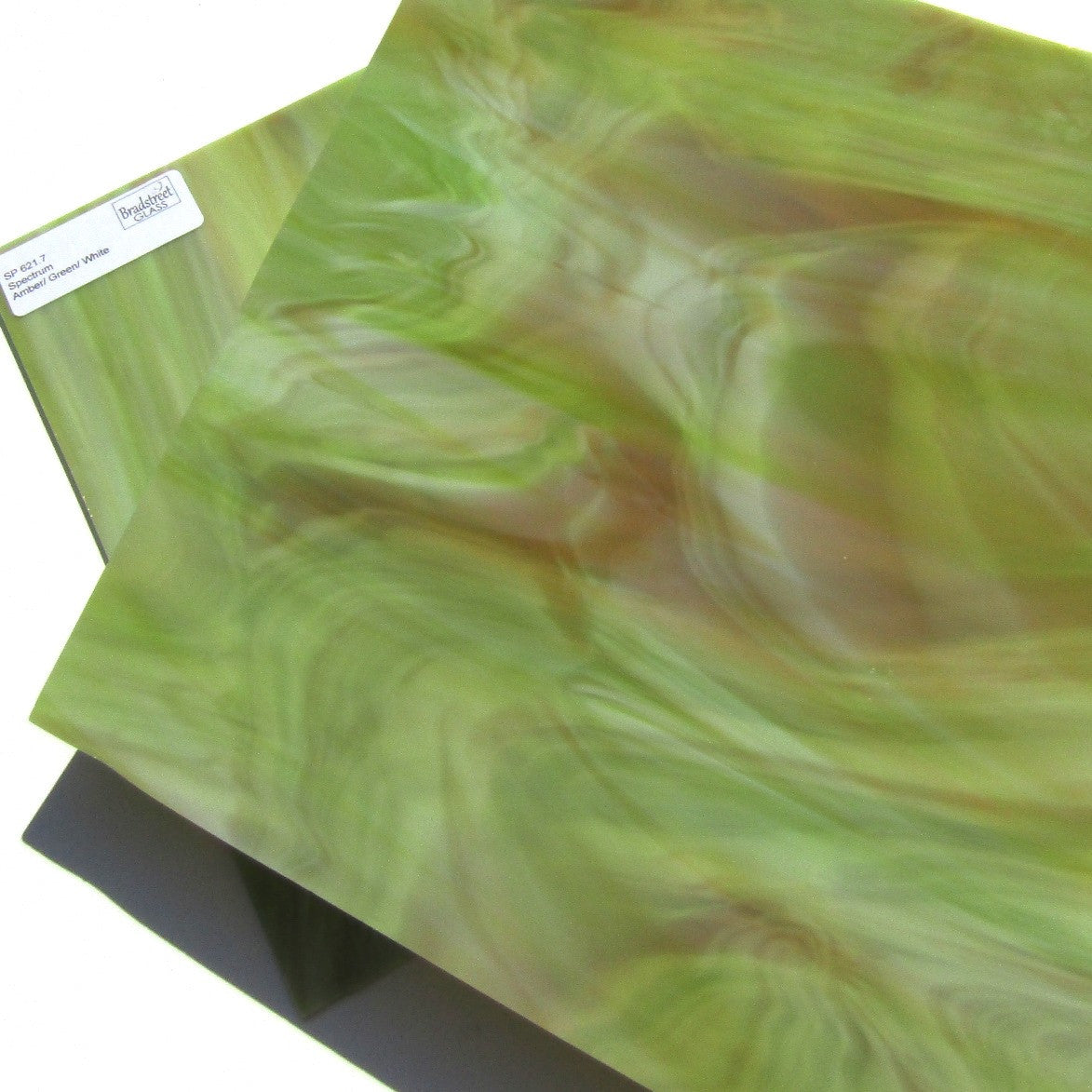 Spectrum 621.7 Stained Glass Sheet Opaque Streaky Swirled Amber Green White Opal