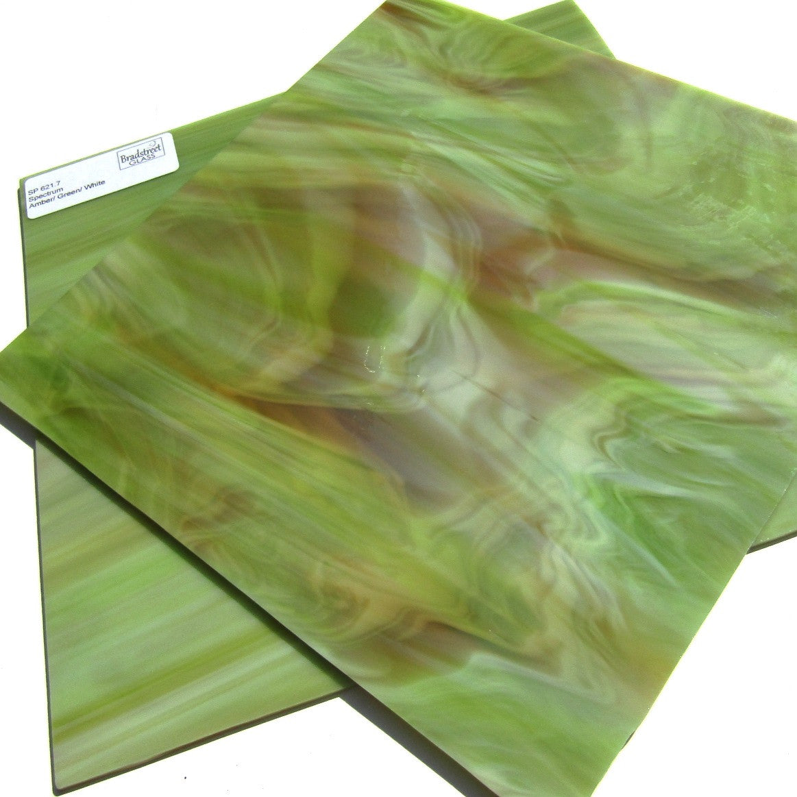 Bradstreet Glass Amber Green White Opal Stained Glass Sheet 96 COE Fusible Oceanside SF621.7