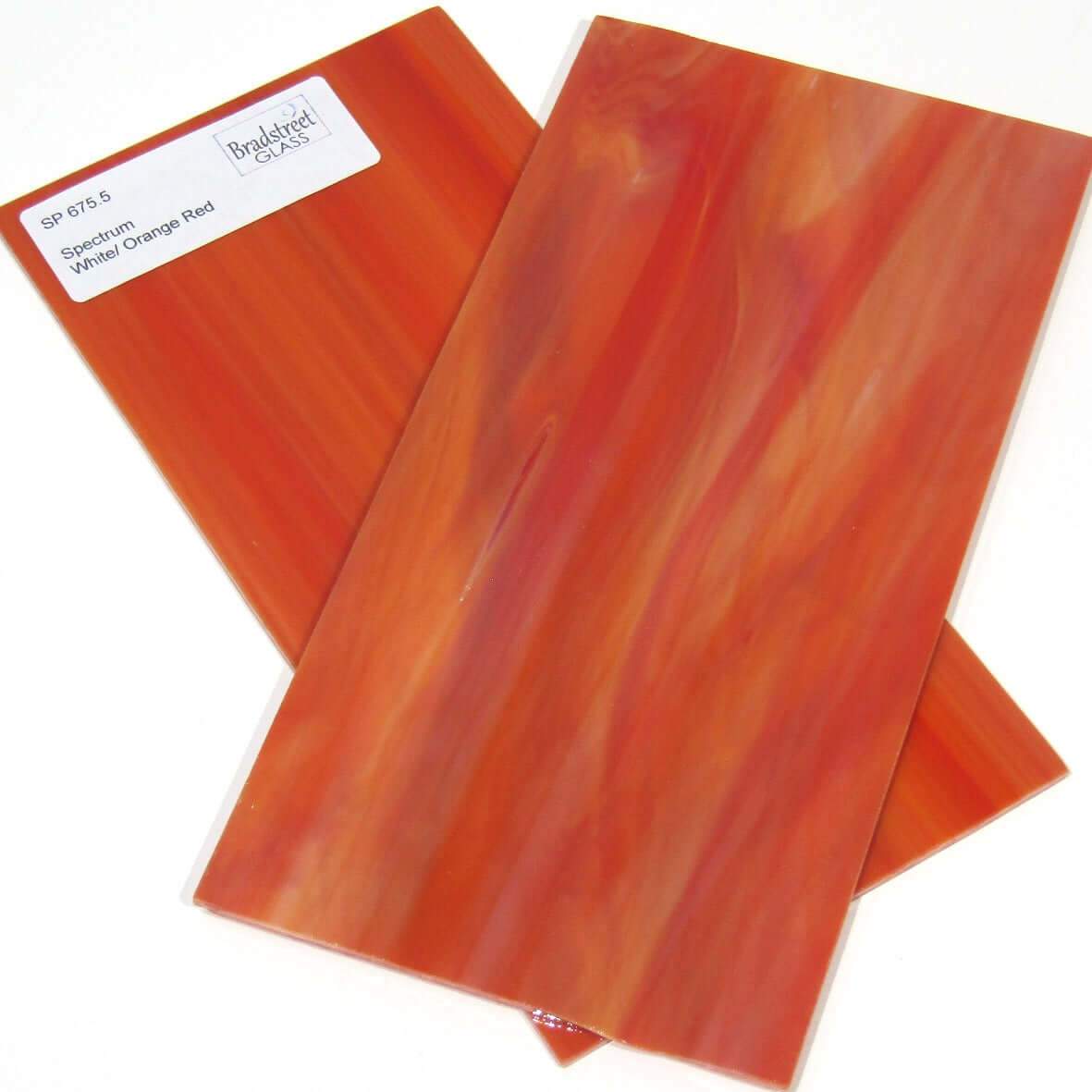Spectrum SP 675.5 Stained Glass Sample, White Orange Red Opal, Streaky Swirled Opaque
