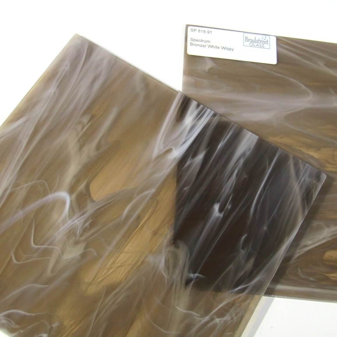 Bronze White Wispy Fusible Stained Glass Sheet Oceanside System 96 SF818.91