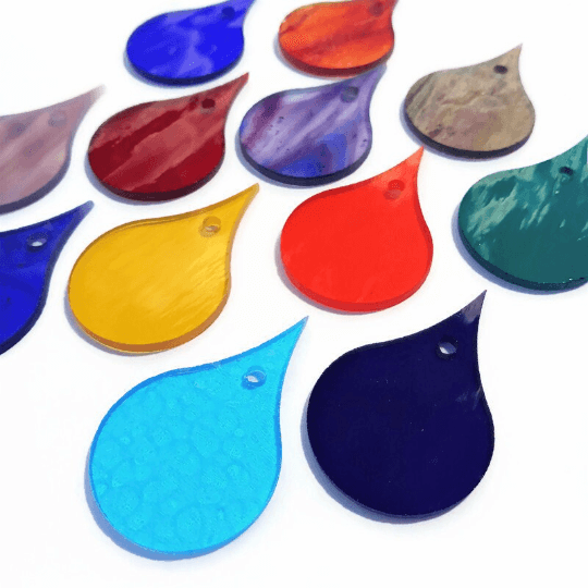 Precut 2.5" Stained Glass Teardrops with Holes Drilled for Hanging, Package of 10