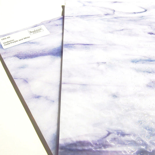 Uroboros 65-49 Gold-Purple and White Swirled Streaky Granite Textured Art Glass Sheet 