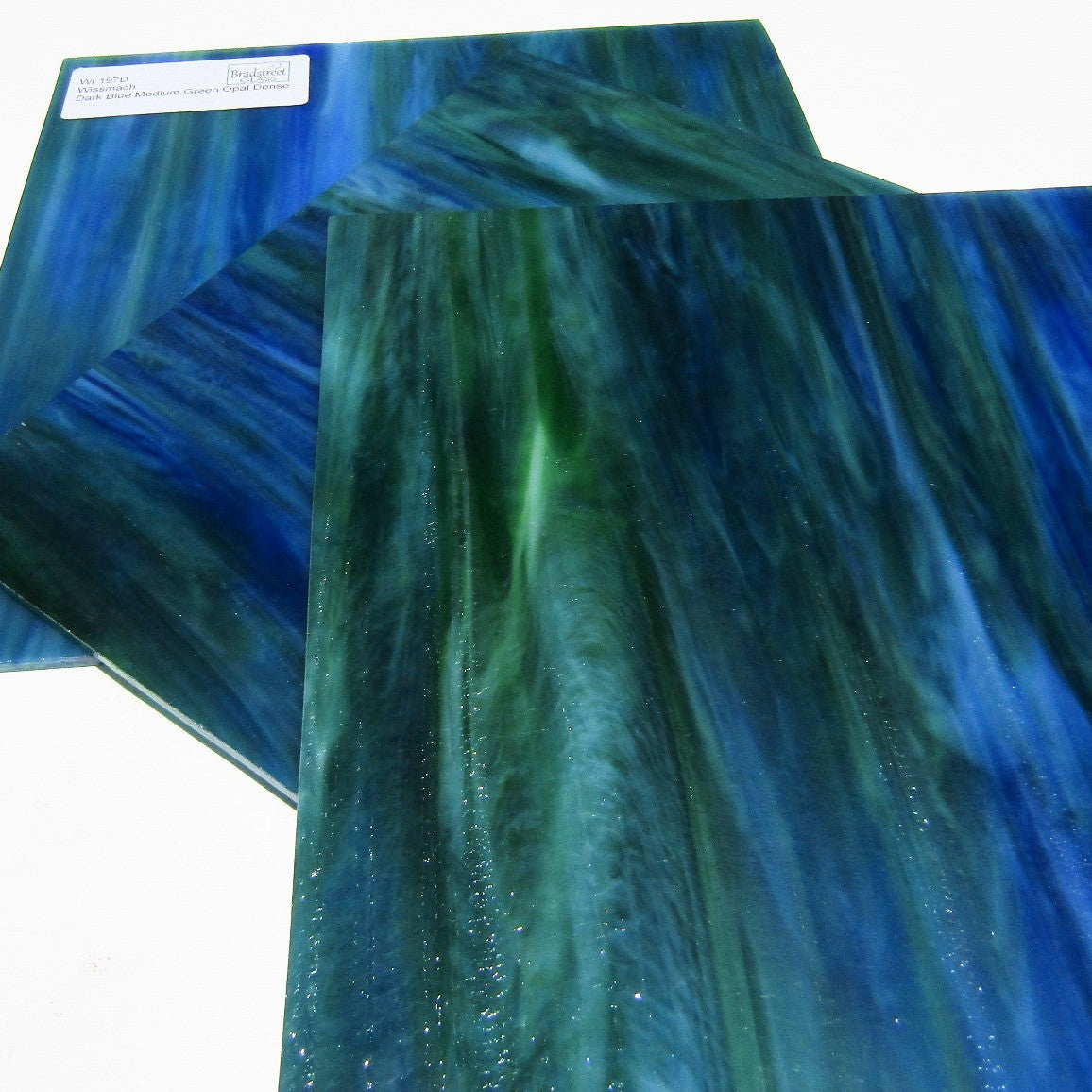 Wissmach 197D Stained Glass Sheet Dark Blue Medium Green Opal Dense 