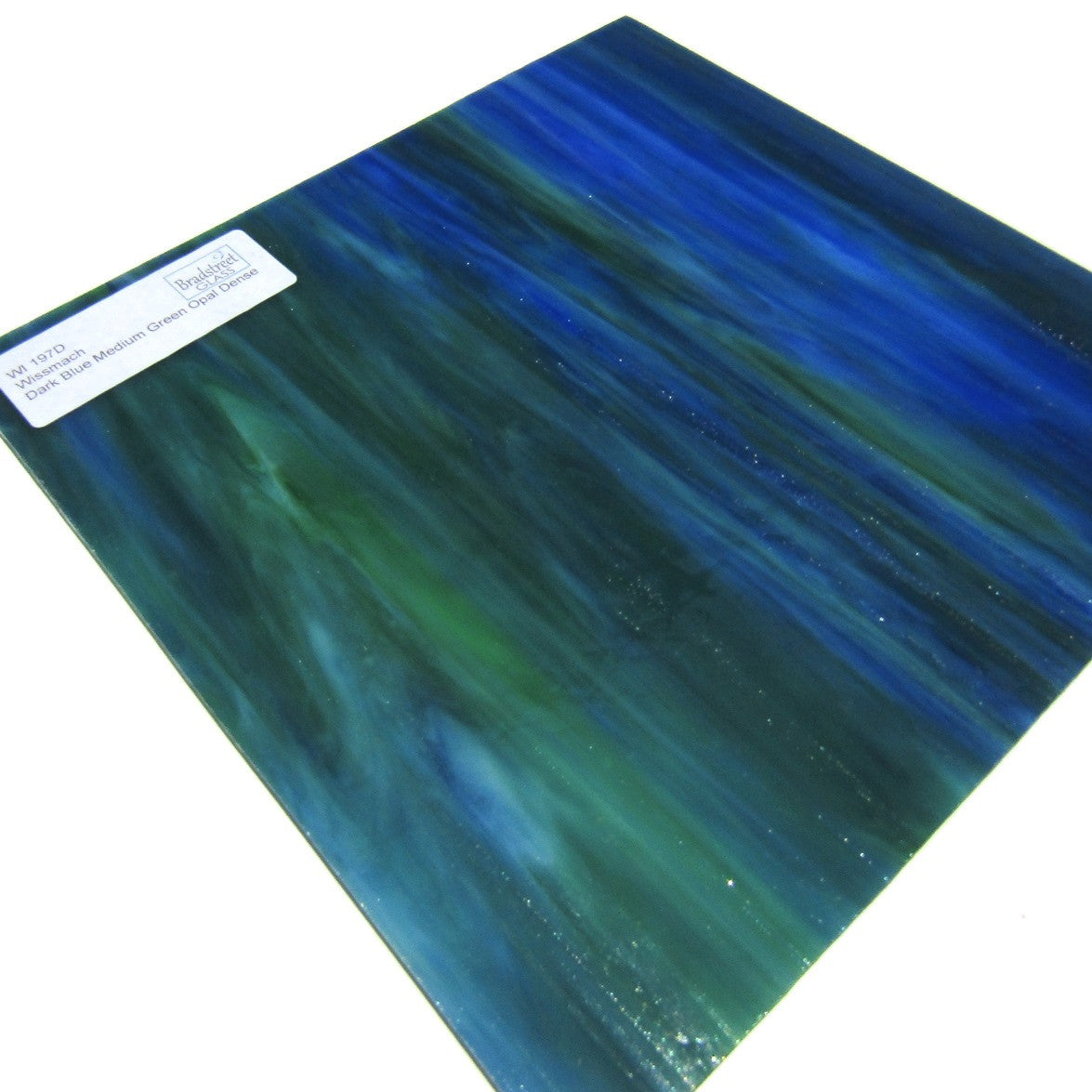 Wissmach 197D Stained Glass Sheet Dark Blue Medium Green Opal Dense 
